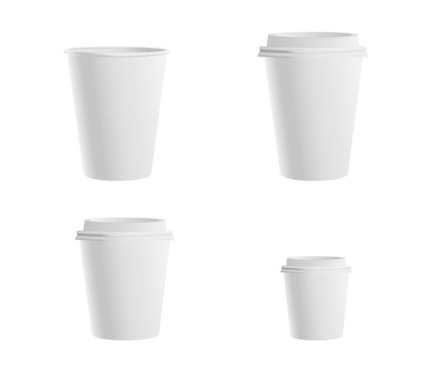 Ensemble réaliste de tasses à café en papier sur fond blanc