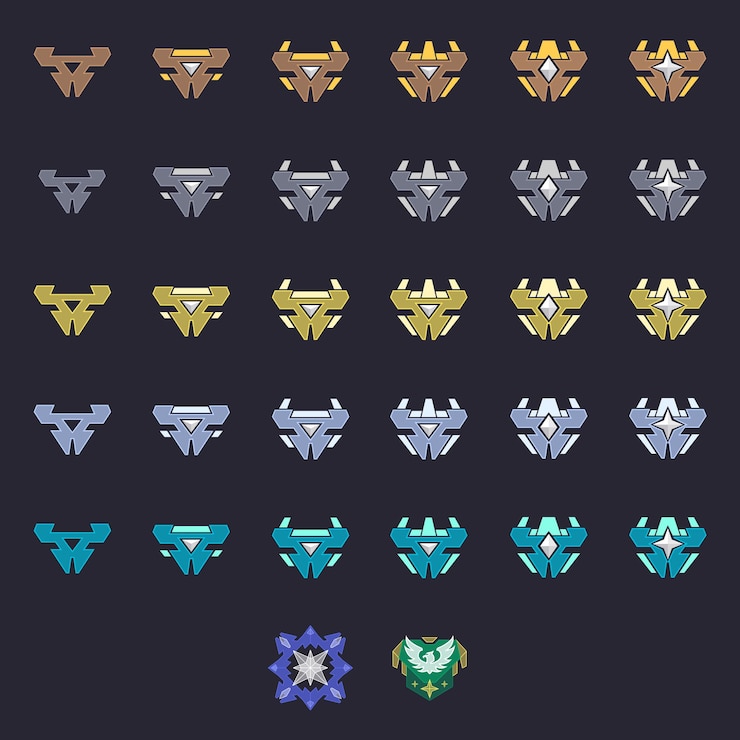 Vecteur ensemble de récompenses de trophées de jeux cyber futuristes modernes pour des personnages comme rpg ou tireur