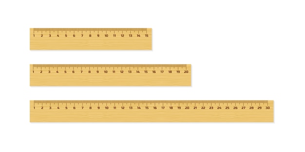 Ensemble De Règles En Bois De 15, 20 Et 30 Centimètres Avec Des Ombres Isolés Sur Blanc. Outil De Mesure. Fournitures Scolaires