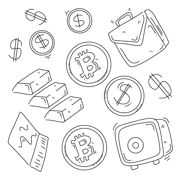 Ensemble de ressources financières avec style de ligne doodle pour les entreprises