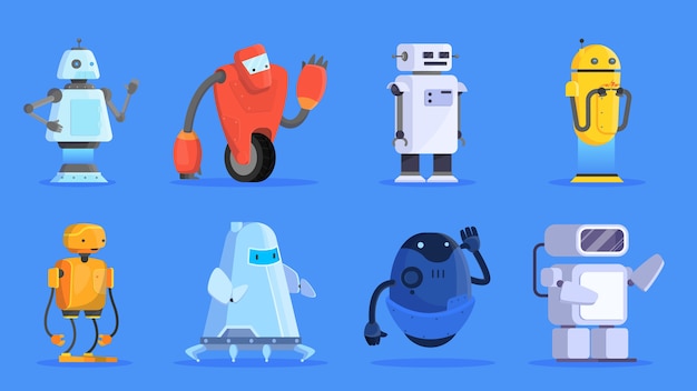 Vecteur ensemble de robots. groupe de caractère futuriste de forme variée