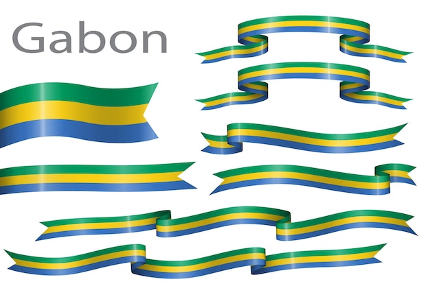 Vecteur ensemble de ruban de drapeau aux couleurs du gabon pour la décoration de la célébration du jour de l'indépendance