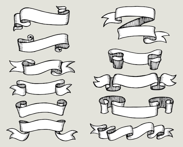 Vecteur ensemble de rubans de doodle dessinés à la main