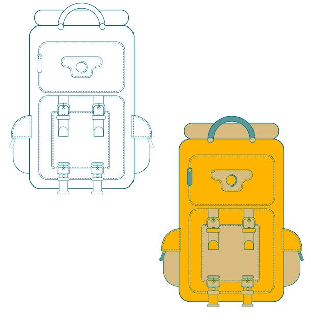 Vecteur ensemble de sac à dos de randonnée dans la conception de la ligne mince.