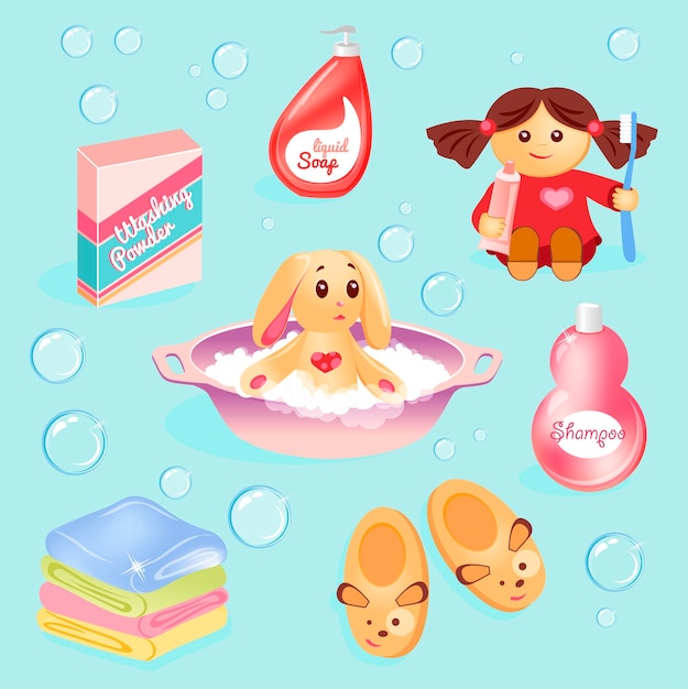 Ensemble de salle de bain mignon Illustrations amusantes sur l'hygiène pour les enfants