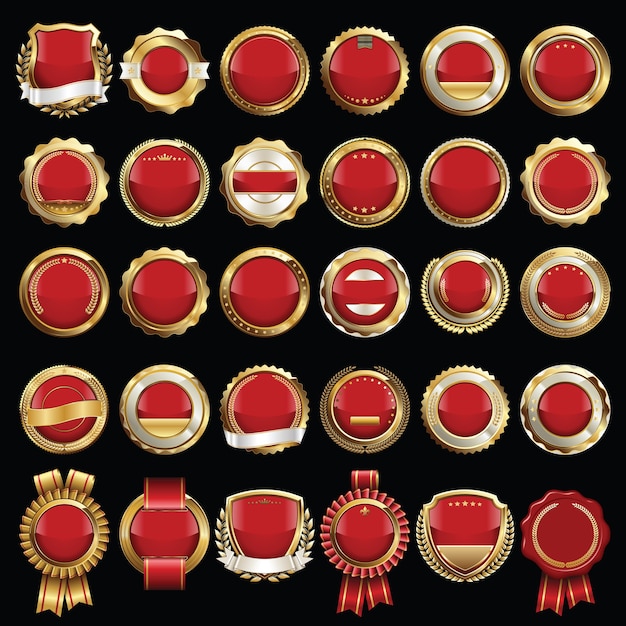 Ensemble De Sceaux Et Insignes De Certificat Rouge Et Or