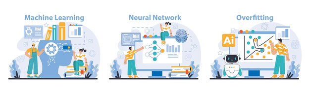 Un ensemble de scènes interactives de réseaux neuronaux d'apprentissage automatique et de défis de suradaptation