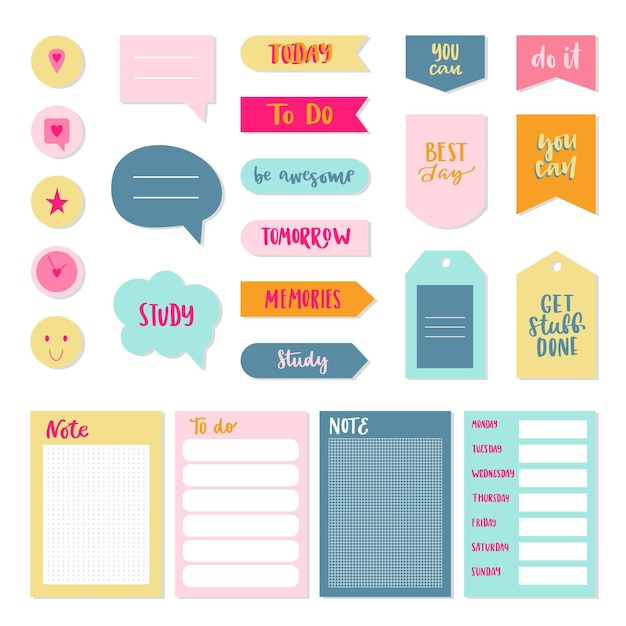 Vecteur ensemble de scrapbooking planificateur