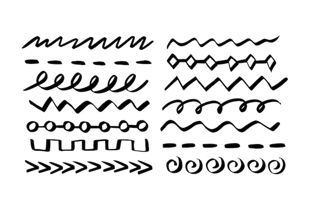 Ensemble De Séparateurs Et De Lignes De Bordure De Trait Dessinés à La Main