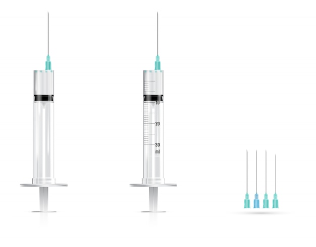 Vecteur ensemble de seringues et aiguilles médicales réalistes