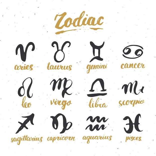 Ensemble De Signes Du Zodiaque Et Illustration Vectorielle De Lettrages