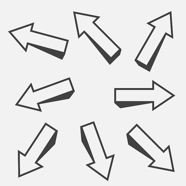 Ensemble de signes de flèches tridimensionnelles pointues
