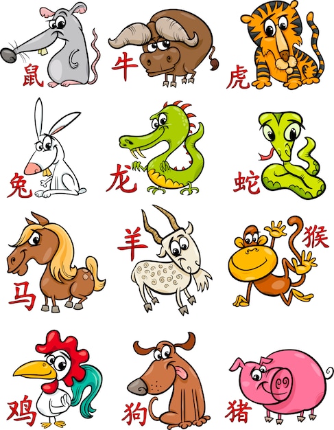 Ensemble De Signes D'horoscope Du Zodiaque Chinois