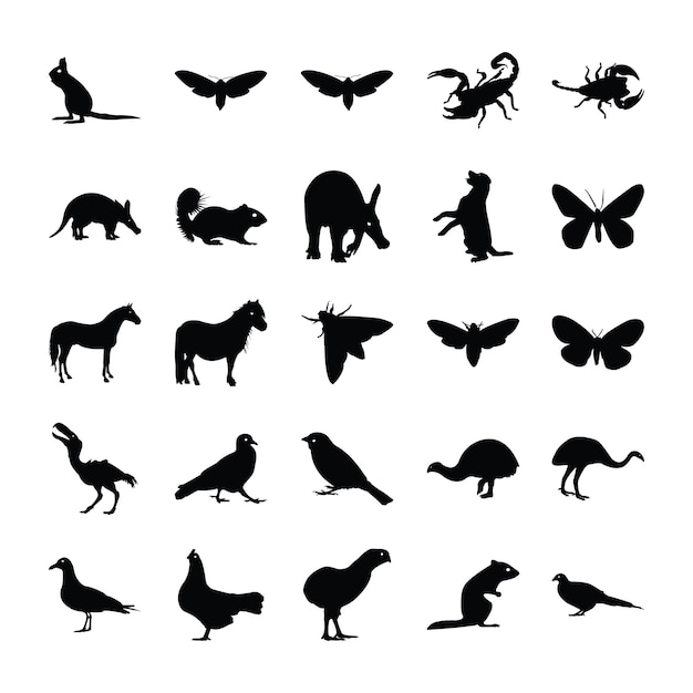 Vecteur ensemble de silhouette d'animaux