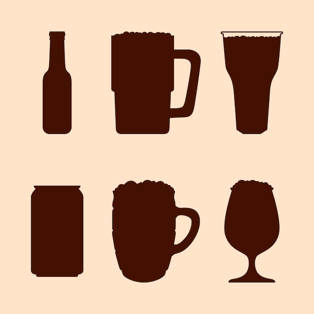 Ensemble de silhouette de bière dessinée à la main