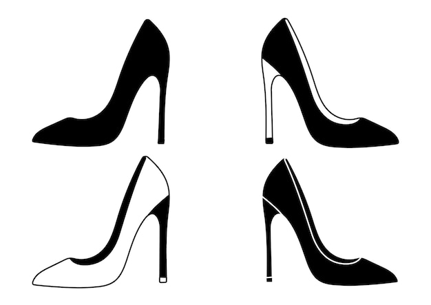 Ensemble De Silhouette De Contour De Chaussures Pour Femmes Avec Des Talons Aiguilles Modèle De Chaussures Pour Femmes Accessoire