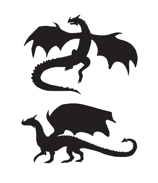 Vecteur ensemble de silhouette de deux dragons