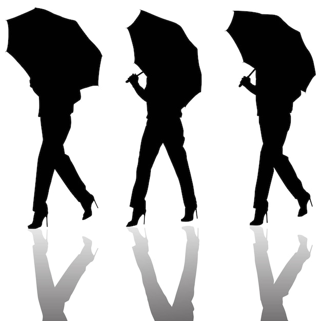 Ensemble, De, Silhouette, Filles, à, Parapluie