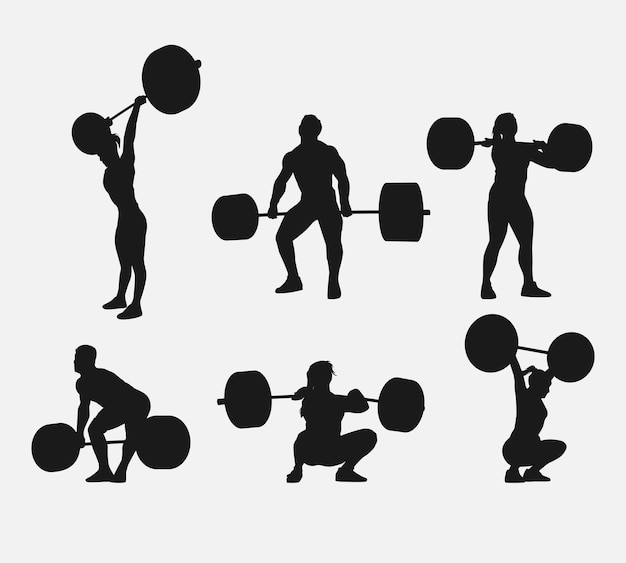 ensemble de silhouette d'haltérophilie athlète masculin et féminin haltérophile sport arrière-plan isolé