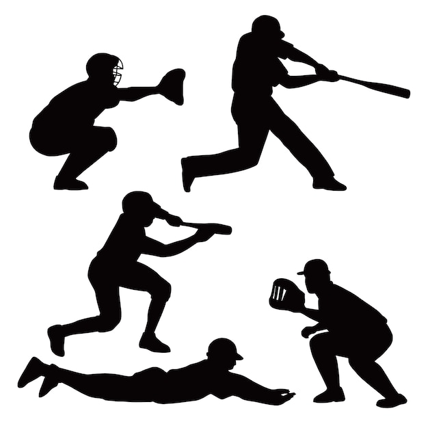 Ensemble de silhouette de joueur de baseball design plat