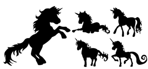 Ensemble De Silhouette De Licorne Vectorielle