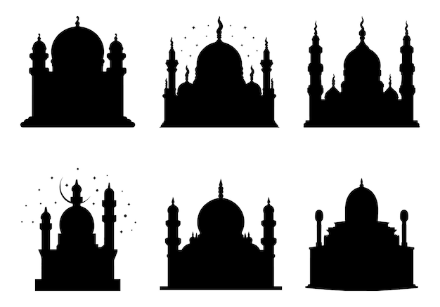 Ensemble De Silhouette De Mosquée Ensemble De Silhouette De Mosquée Plate Bâtiments De Mosquée Islamique Silhouettes Mosquée