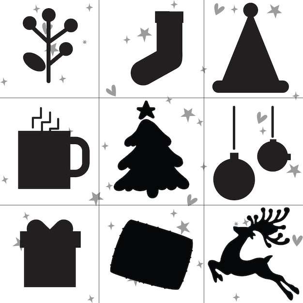 Vecteur ensemble de silhouette de noël design plat noël drôle vacances chat mignon meme humour dessin animé