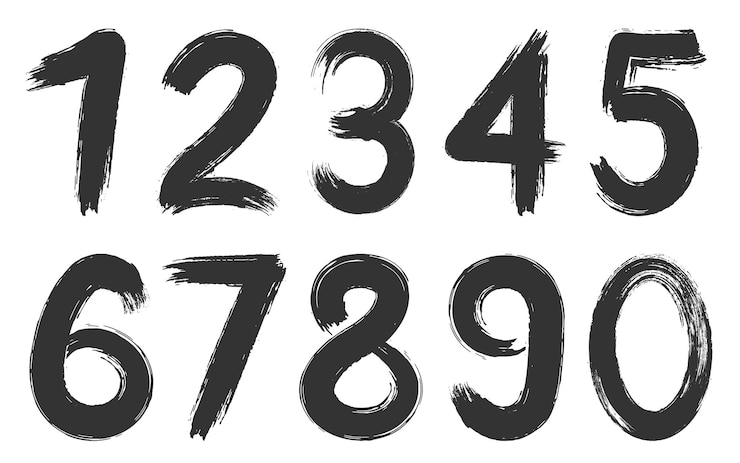 Vecteur ensemble de silhouette noire grunge numéro d'encre manuscrite