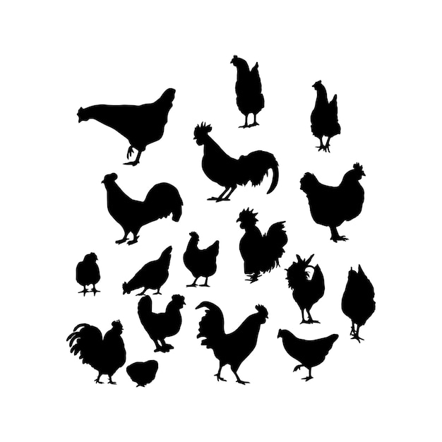 Vecteur ensemble de silhouette de poule