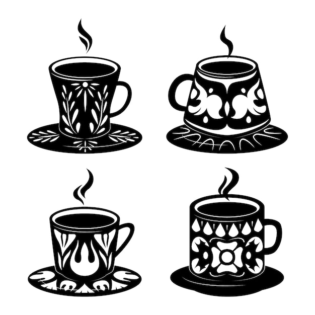 Vecteur ensemble de silhouette de tasse de café dessiné à la main