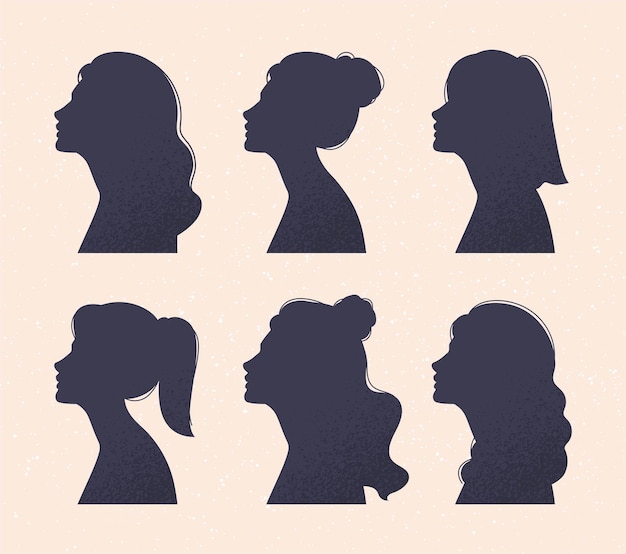 Vecteur ensemble de silhouette de tête de femme