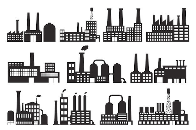 Vecteur ensemble de silhouette d'usine