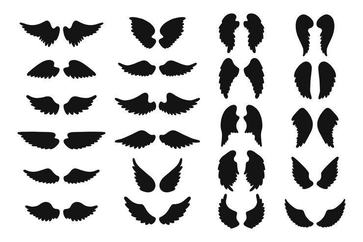 Vecteur ensemble de silhouettes d'ailes d'ange.