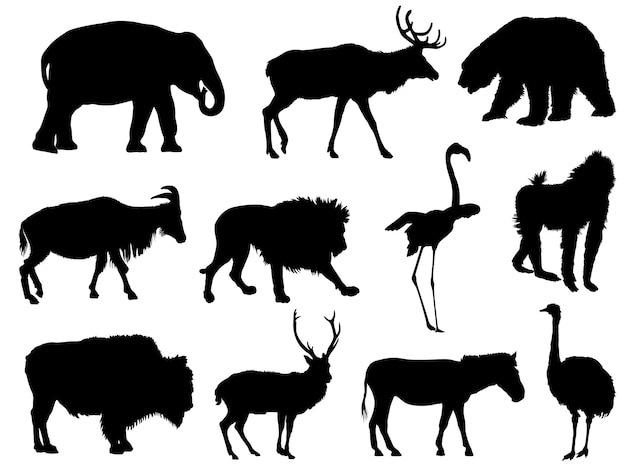 Vecteur ensemble de silhouettes d'animaux