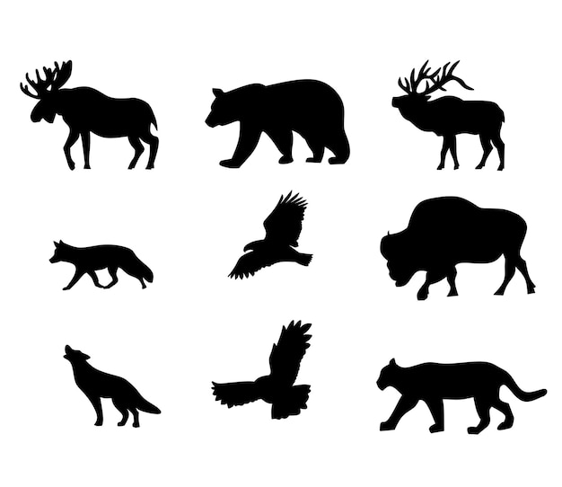 Vecteur un ensemble de silhouettes d'animaux