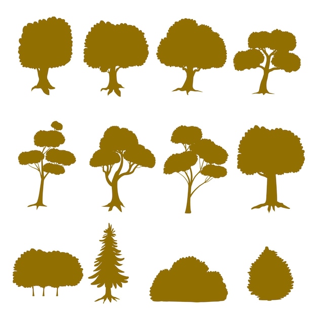 Vecteur ensemble de silhouettes d'arbres isolées sur fond blanc illustration vectorielle