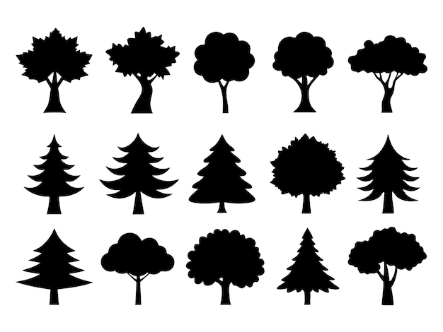 Ensemble de silhouettes d'arbres simples vecteur