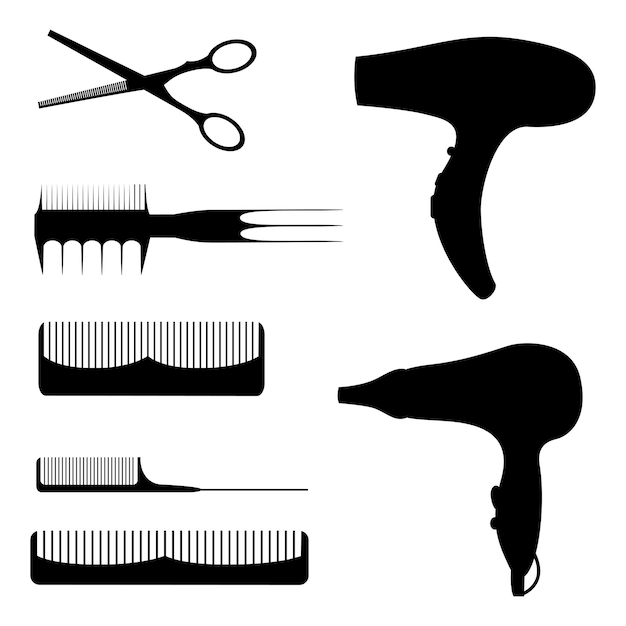 Vecteur ensemble de silhouettes d'articles pour salons de beauté, instituts de beauté sur fond blanc. illustration vectorielle. style de bande dessinée.