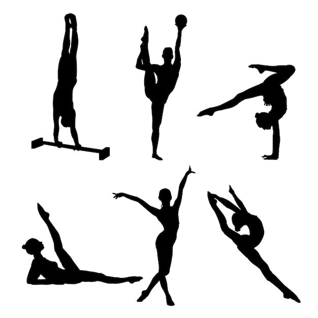 Vecteur ensemble de silhouettes de conception de vecteur de gymnastique artistique