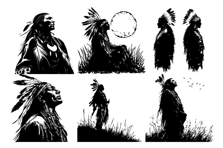 Un ensemble de silhouettes de costumes amérindiens