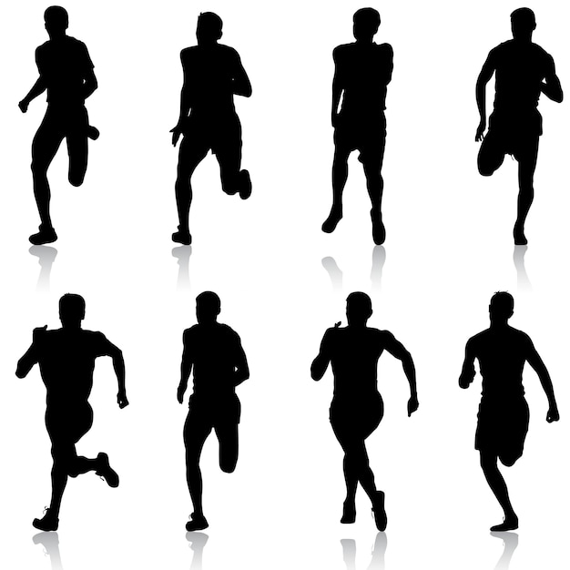Ensemble de silhouettes Coureurs sur illustration vectorielle de sprint hommes