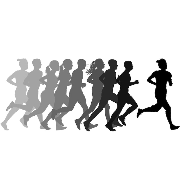 Vecteur ensemble de silhouettes coureurs sur sprint hommes et femmes