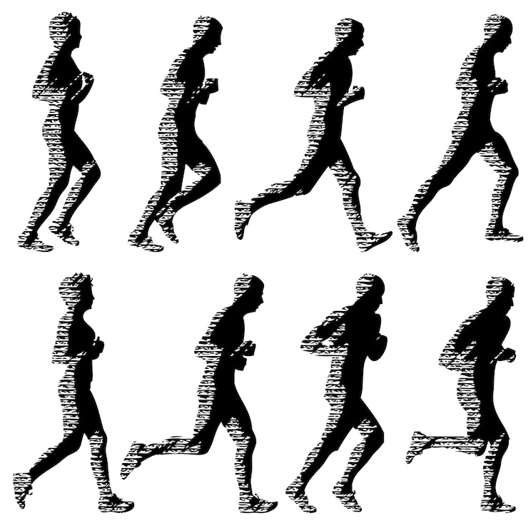 Vecteur ensemble de silhouettes coureurs sur sprint hommes et femmes