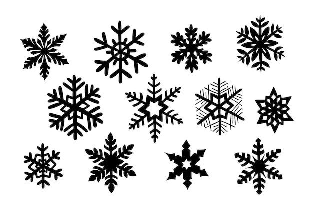 Ensemble de silhouettes dessinées à la main d'hiver de flocons de neige pour la décoration de Noël Conception de contour de croquis