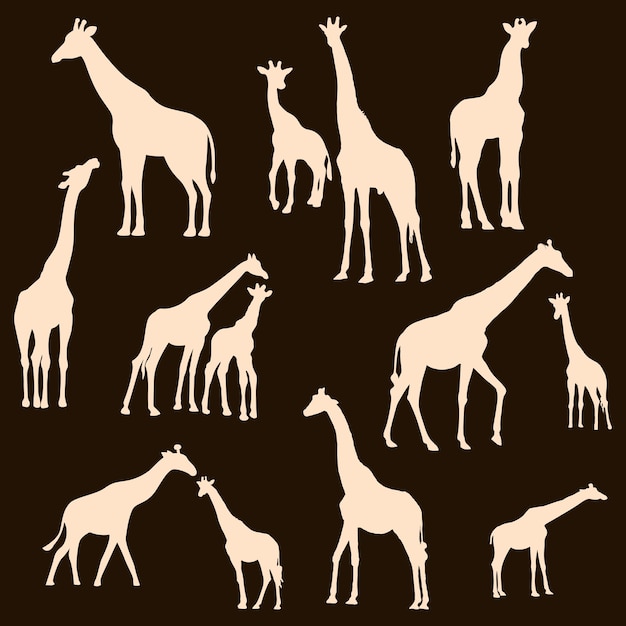 Vecteur ensemble de silhouettes de girafe