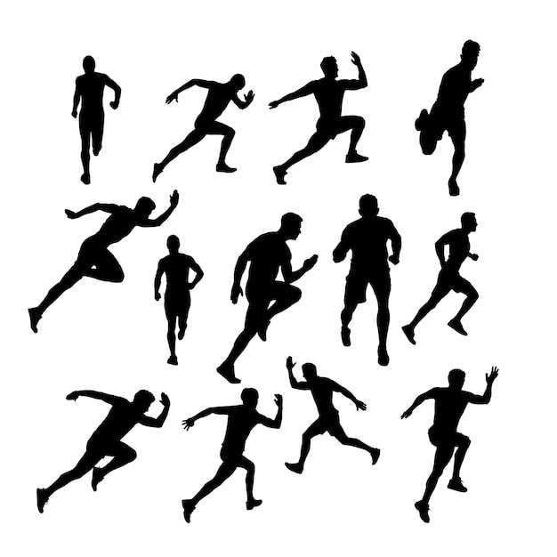 Vecteur ensemble de silhouettes d'homme de coureur