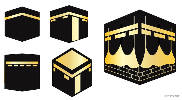 Vecteur ensemble de silhouettes d'icônes de kabah ou d'icône de mosquée silhouette isolée illustration 3d