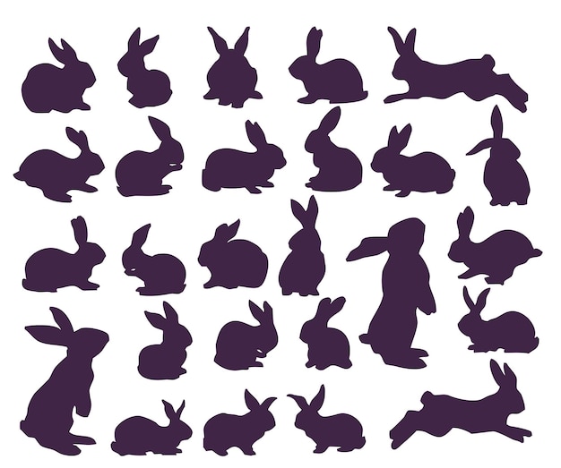 Vecteur ensemble de silhouettes de lapins et lapins