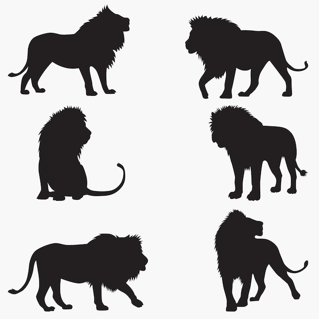 Vecteur ensemble de silhouettes de modèle vectoriel de lions