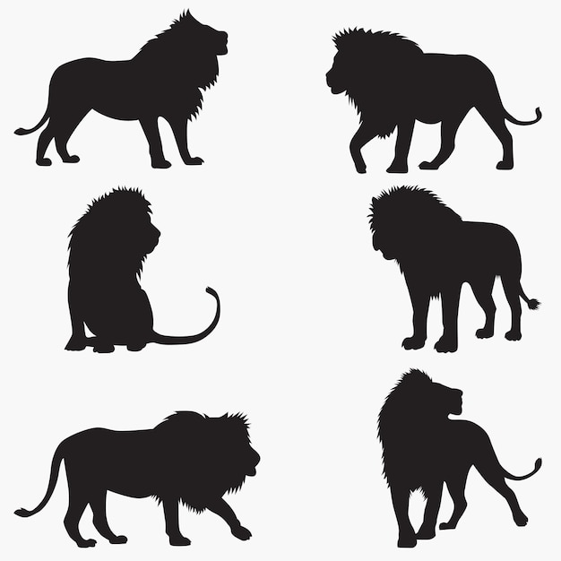 Ensemble De Silhouettes De Modèle Vectoriel De Lions